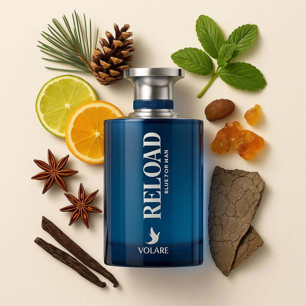 Volare Reload Blue – ein frischer Citrus-Kick mit holzwarmer Tiefe, der dich stilvoll durch Alltag und Abend führt. 🍋🌲