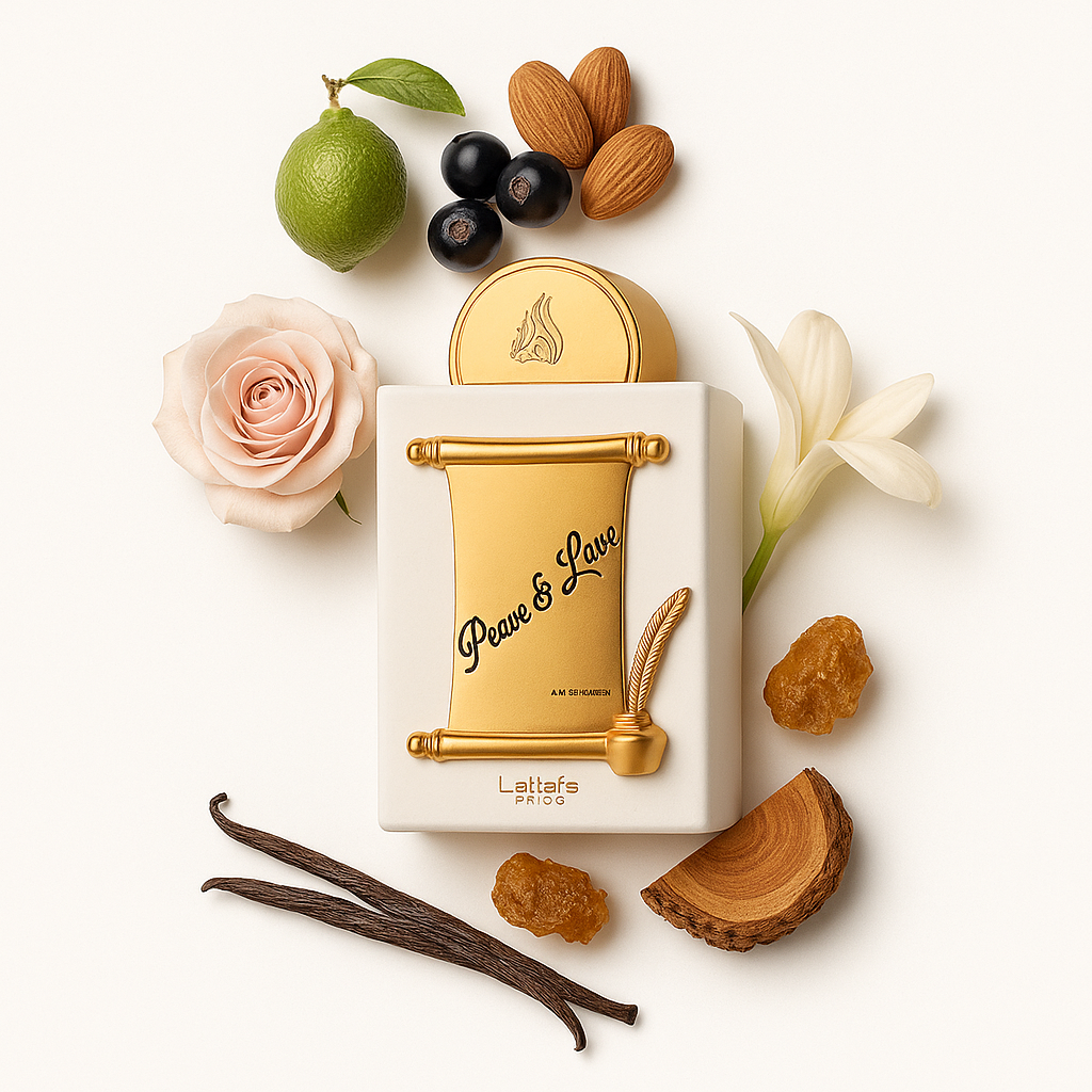 Lattafa – Peace & Love: Sanft wie ’ne Pause zwischen Schicht & Feierabend – Mandel trifft Vanille in edlem Stil.