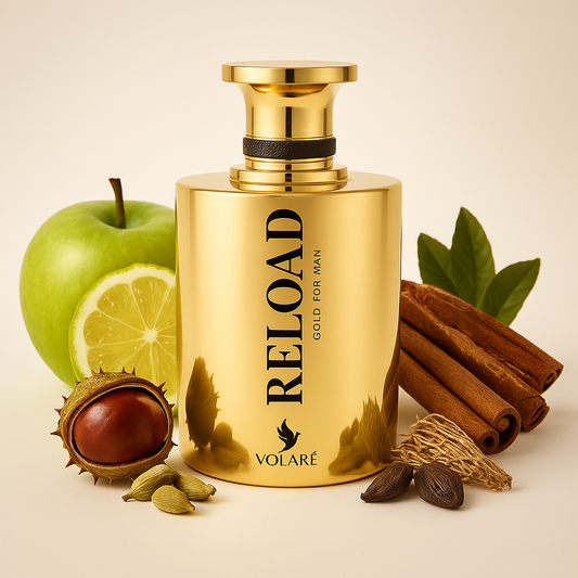 Volare – Reload Gold For Man: Fruchtige Frische trifft würzige Eleganz – dein Signature-Duft für Stil und Präsenz. 🍏🔥