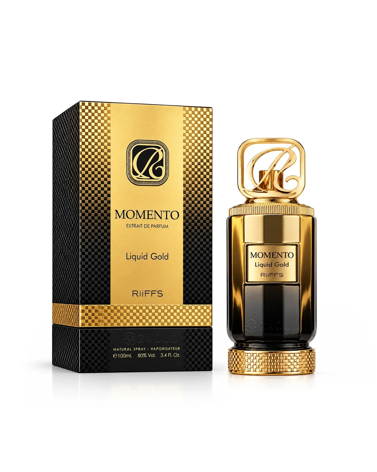 RiiFFS Momento Liquid Gold Extrait de Parfum 100 ml – Flakon und Verpackung